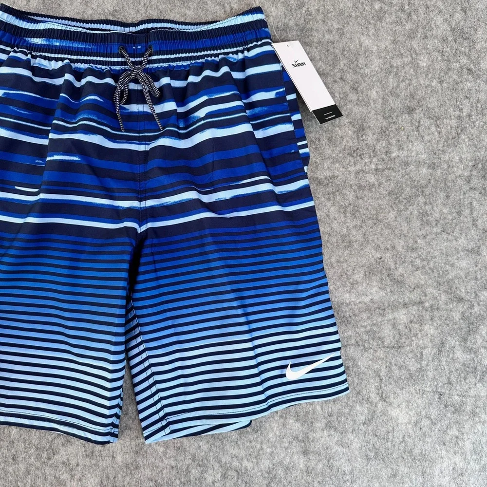 Nike Swim Mens Blue Striped 9 Inch Inseam Board Shorts NESSD545-440 Size S NEW